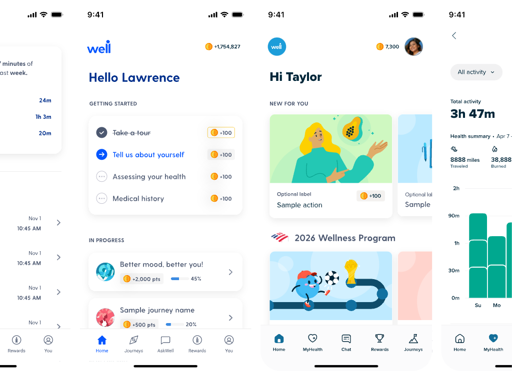 Before and after interface comparison from the Well design system work.